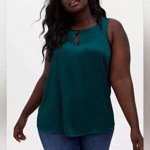 Torrid green Shiny Crinkle Gauze Keyhole Swing Tank